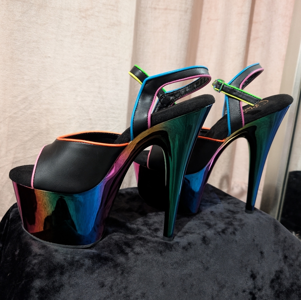 Pleasers Stilleto Psychedelic UV Rainbow Platform Heels Exotic Dancer Shoes 7" - Picture 8 of 9